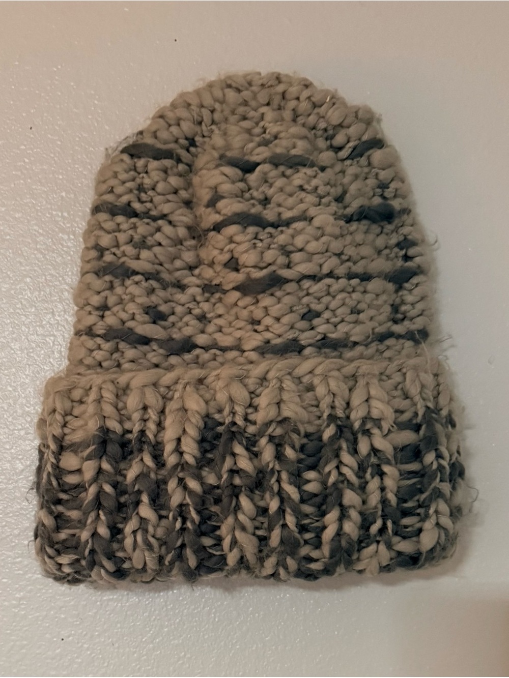 Free People Chunky Knit Cuffed Beanie Taupe Gray